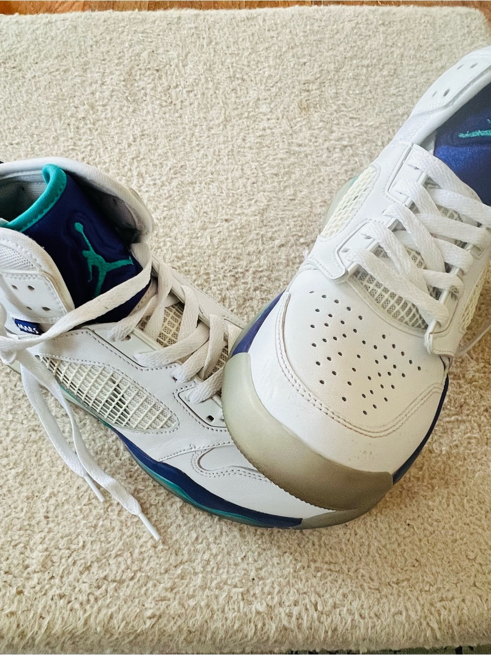 Jordan Mars White Teal and Navy Basketball Sneakers